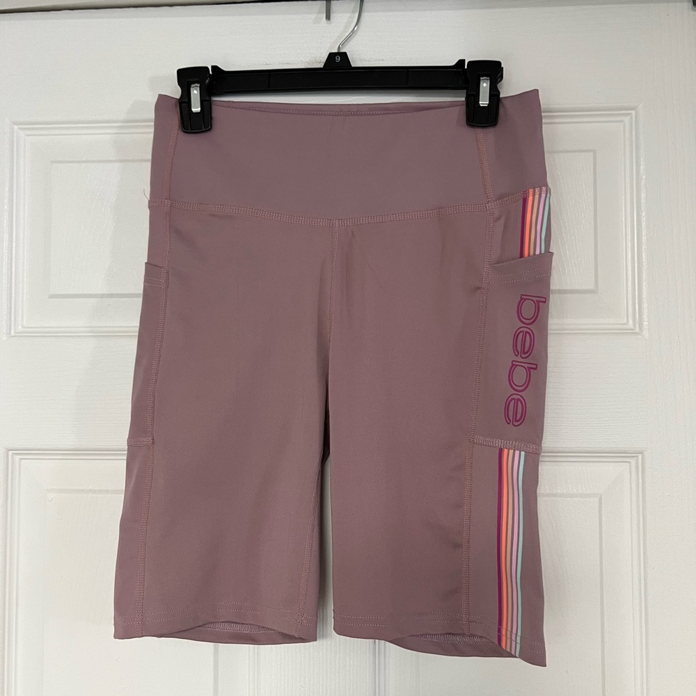 Bebe Mauve Bike Shorts with Rainbow Stripe